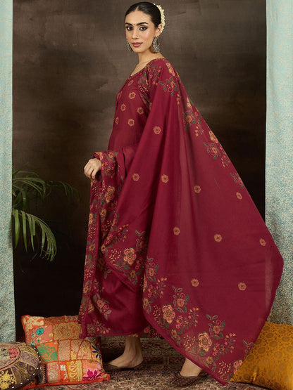 Women Floral Printed Beads and Stones Pure Cotton Kurta with Trousers & Dupatta