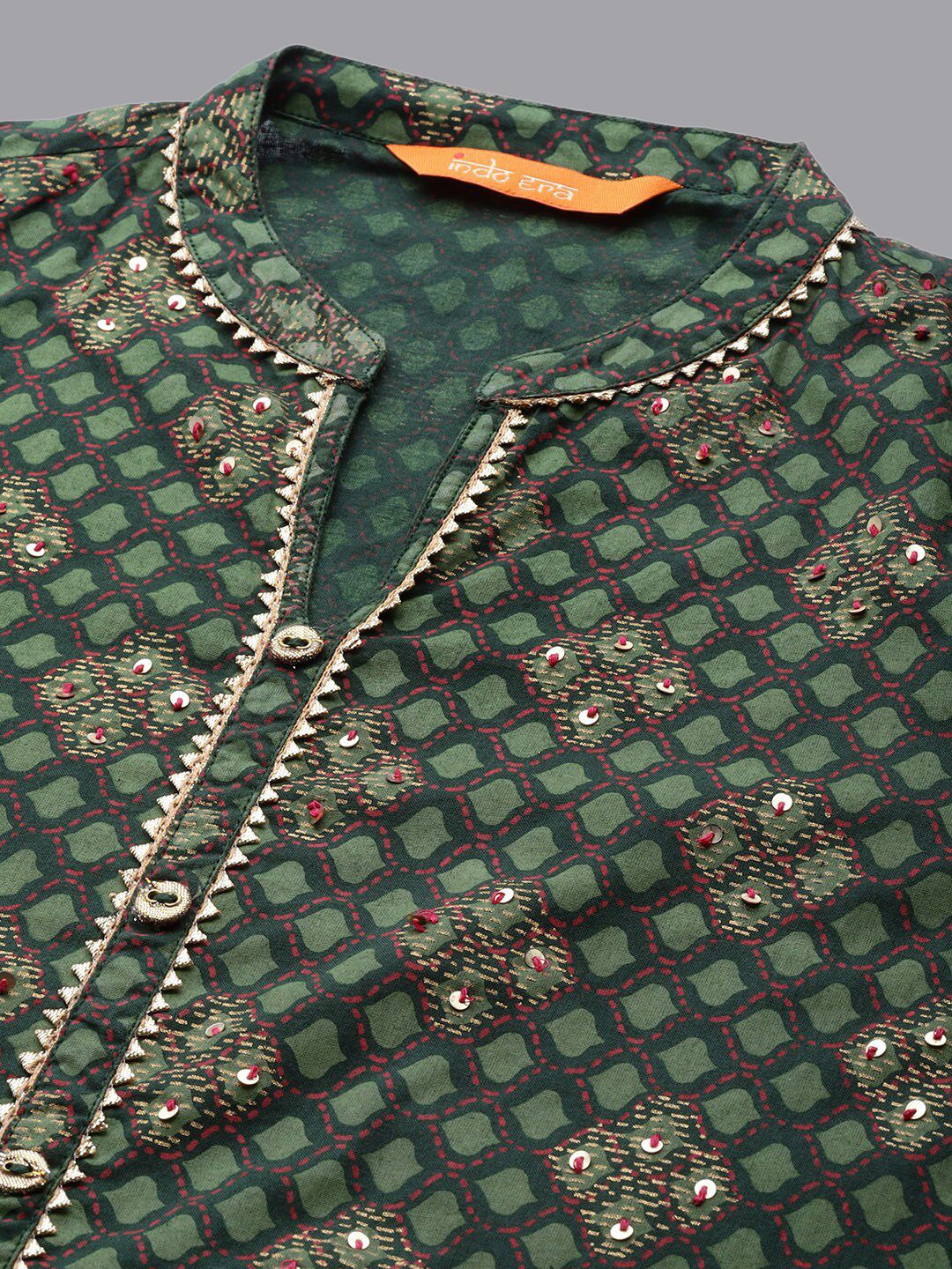 Women Green Ethnic Motifs Printed Pleated Gotta Patti Kurta with Palazzos & With Dupatta