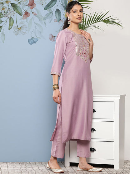 Dhiyona VA Women's Floral Embroidered Sequinned Kurta With Trousers & Dupatta