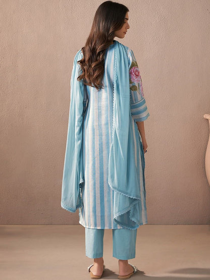 Women Printed Regular Linen Kurta with Trousers & With Dupatta
