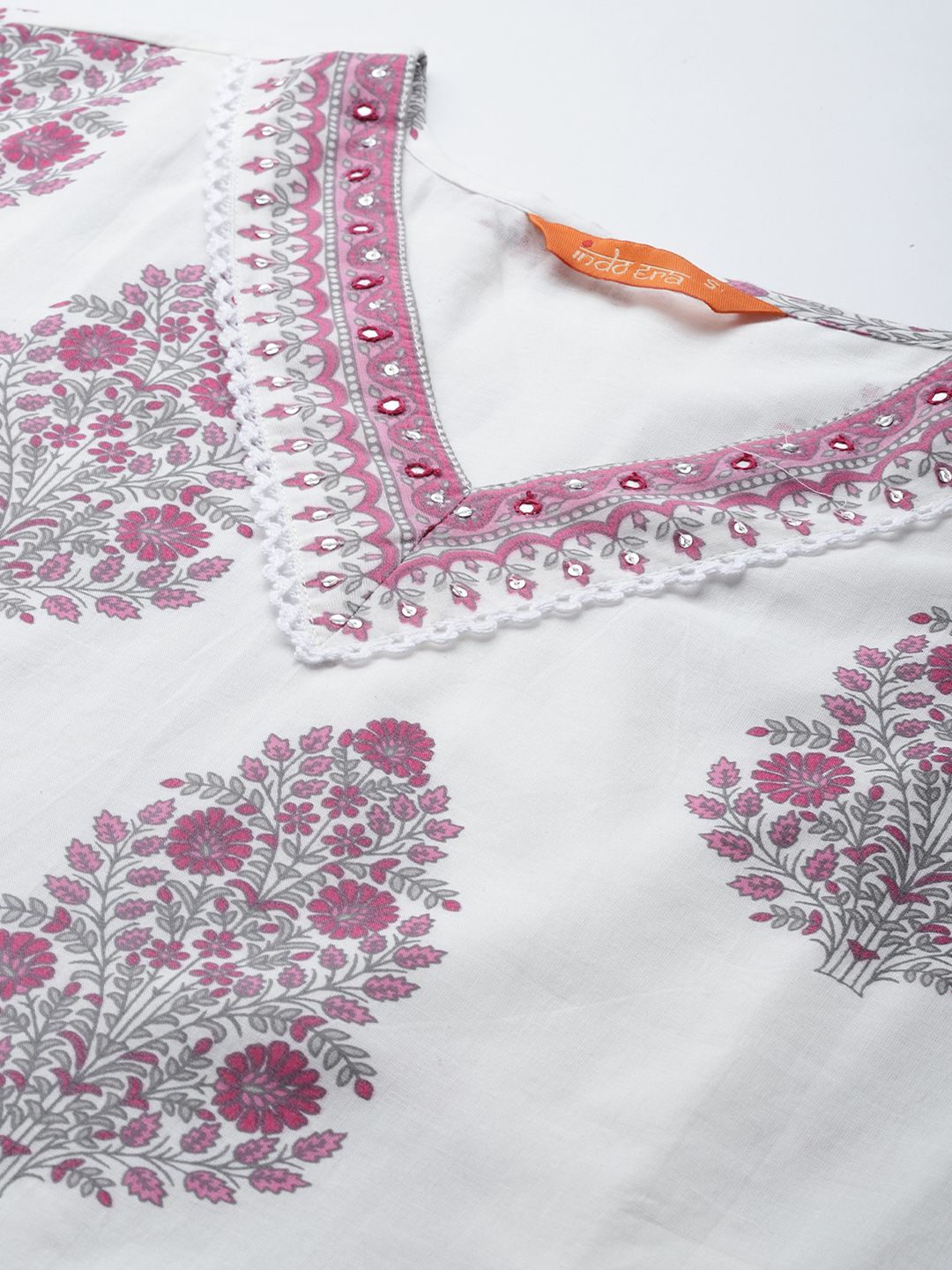 Dhiyona IE Floral Printed Sequinned Pure Cotton Kurta with Trousers & With Dupatta