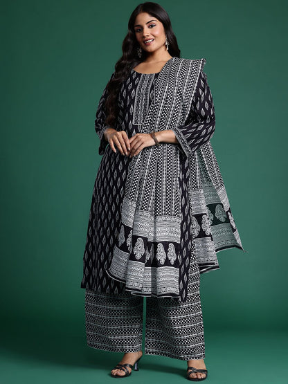 Dhiyona IE Geometric Printed Pure Cotton Kurta with Trousers & Dupatta