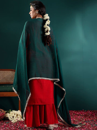 Dhiyona VA Women's Embroidered Regular Thread Work Kurta with Sharara & With Dupatta