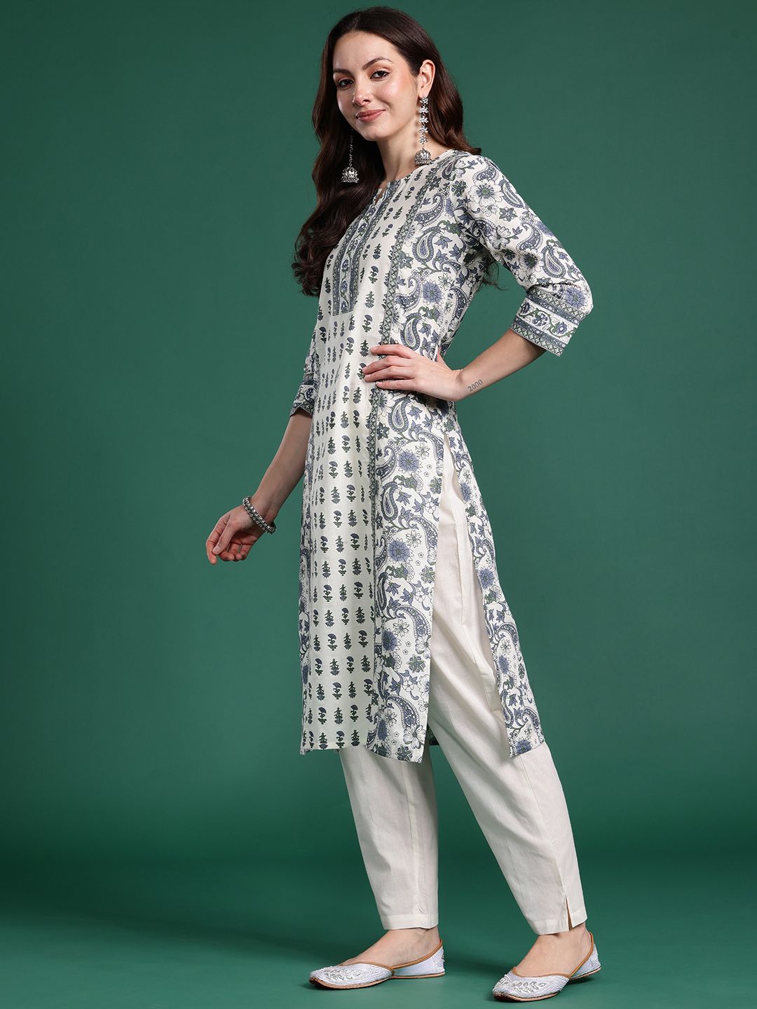 Ethnic Motifs Printed Panelled Pure Cotton Kurta with Trousers & Dupatta