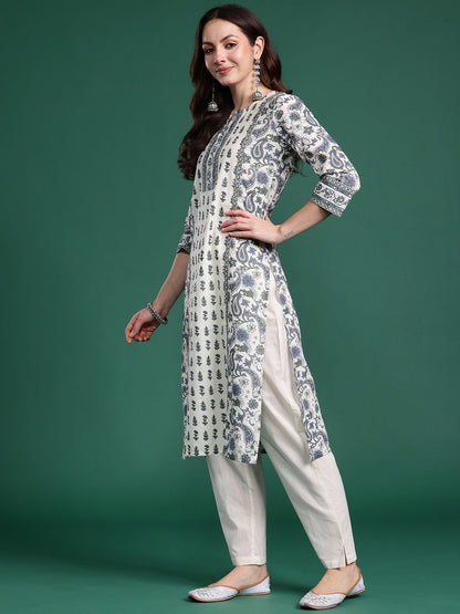 Ethnic Motifs Printed Panelled Pure Cotton Kurta with Trousers & Dupatta