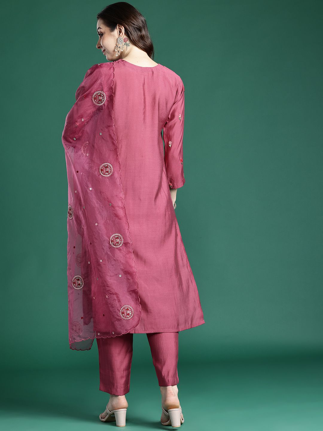 Floral Embroidered Kurta with Trousers & Dupatta