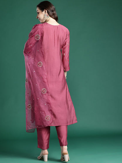 Floral Embroidered Kurta with Trousers & Dupatta