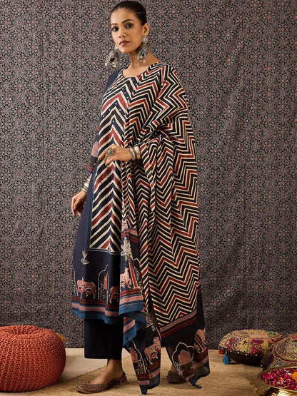 Women Printed Regular Sequinned Pure Cotton Kurta with Trousers & With Dupatta