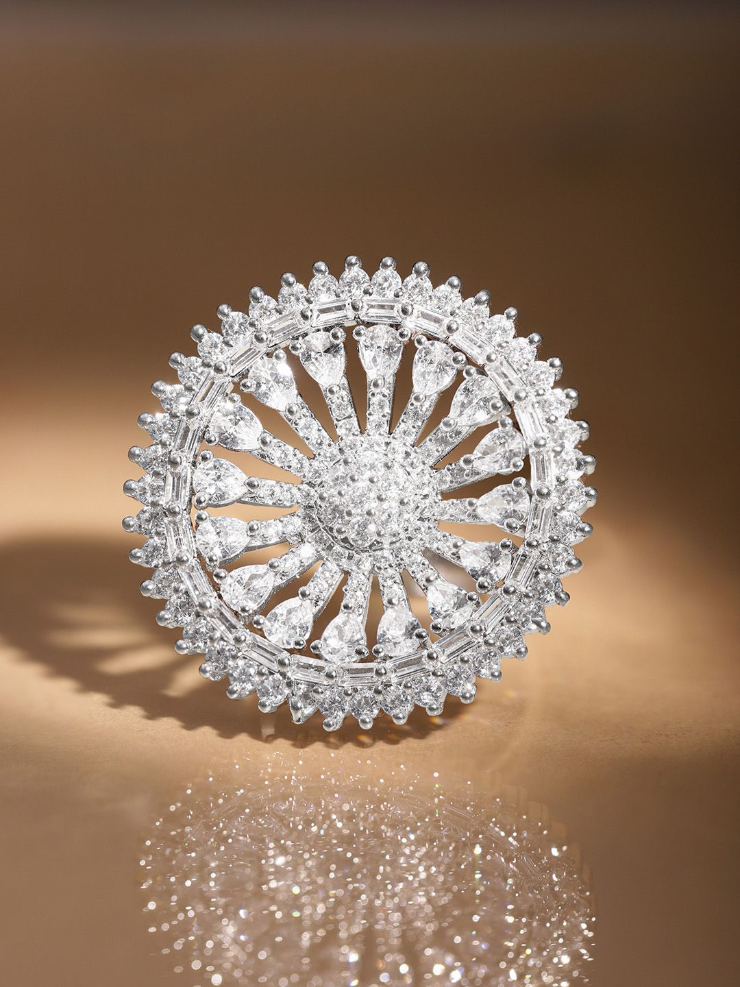 Dhiyona RJ Women's Silver-Plated White AD-Studded Finger Ring