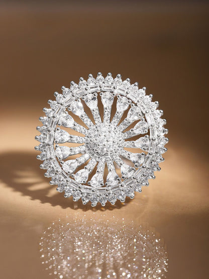 Dhiyona RJ Women's Silver-Plated White AD-Studded Finger Ring