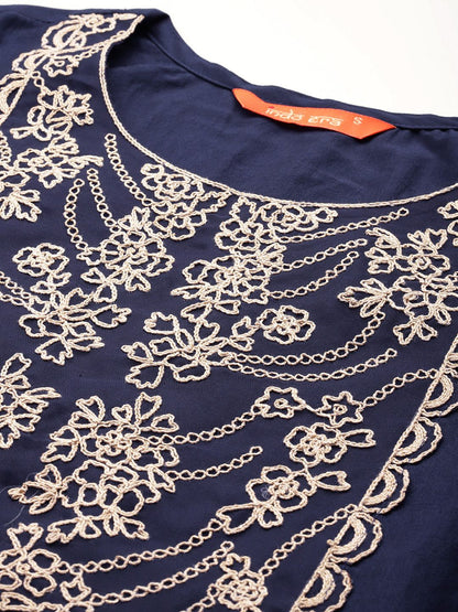 Dhiyona IE Yoke Design Thread Work Kurta With Trousers & Dupatta