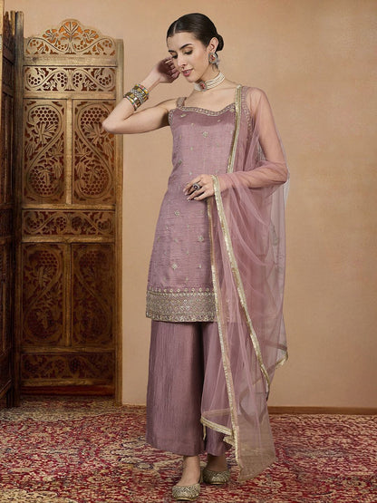 Dhiyona PD Women Embroidered Straight Kurta & Palazzos With Dupatta
