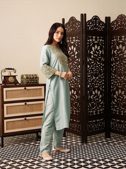 Dhiyona PD Women Floral Yoke Design Sequinned Jashn Kurta with Trousers & With Dupatta