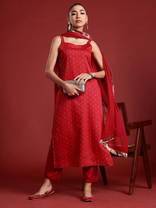 Dhiyona IE Zari Chanderi Silk Kurta With Trousers & Dupatta