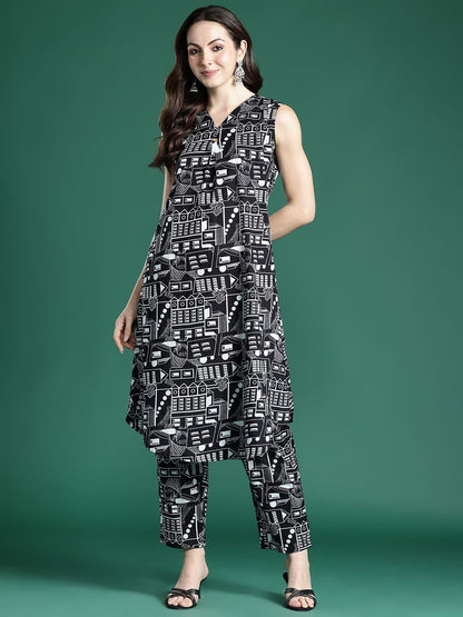 Dhiyona IE Women Printed Pleated Pure Cotton Kurta with Trousers