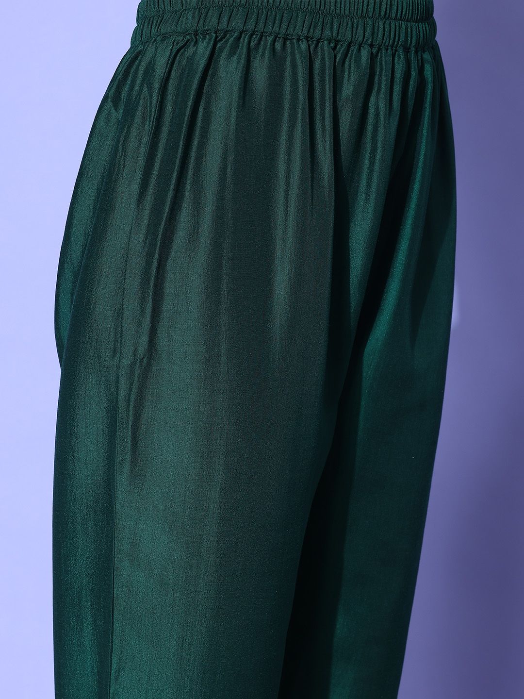 Dhiyona VA Women'sGreen Zari Embroidered Flared Sleeves Kurta with Trouser & Dupatta