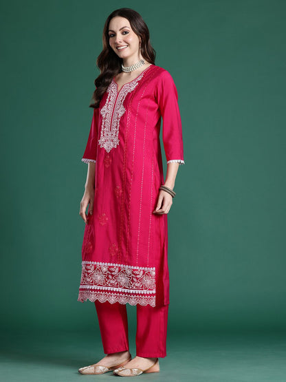 Dhiyona IE Ethnic Motifs Embroidered Thread Work Kurta with Trousers & With Dupatta
