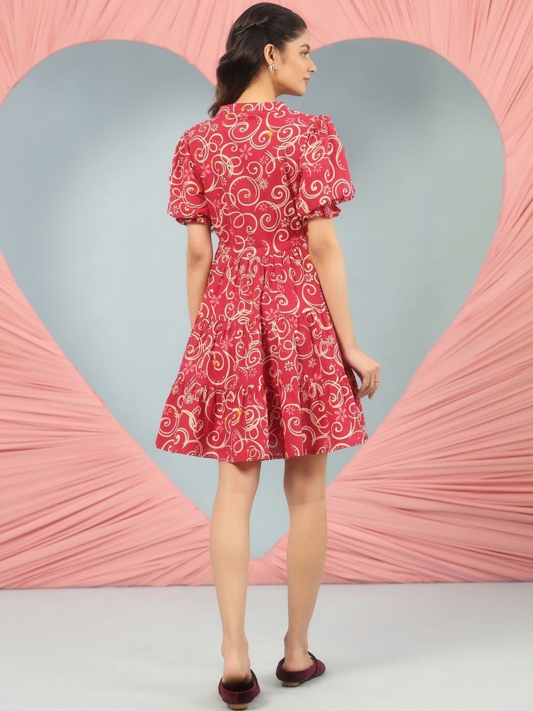Dhiyona AY Women's Print Puff Sleeve Fit & Flare Dress