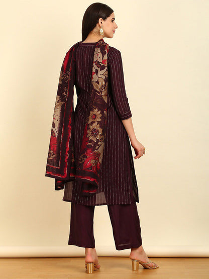 Dhiyona SO Women's Striped Regular Kurta With Palazzos & Dupatta