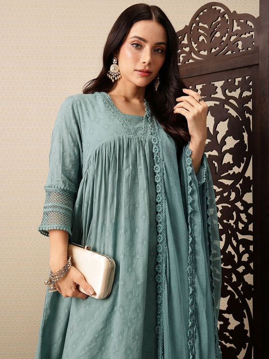 Dhiyona PD Women Empire Pure Cotton Jashn Kurta with Palazzos & Dupatta