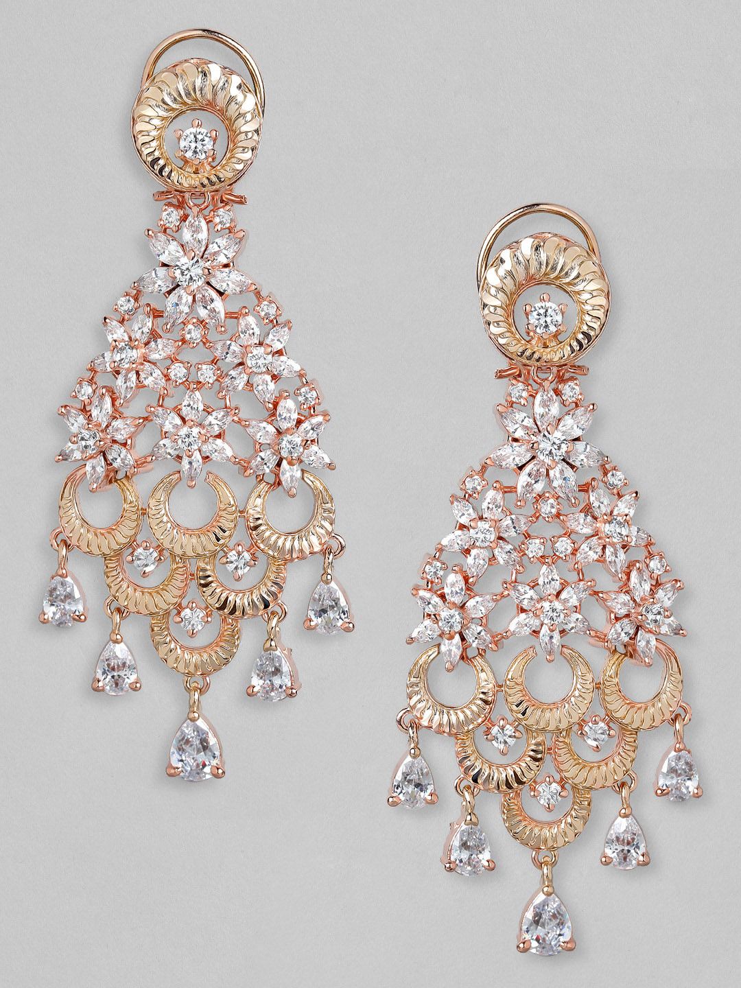Dhiyona RJ Women's 18K Rose Gold & Gold-Toned Cubic Zirconia Stone Cascading Floral Chandelier Earring