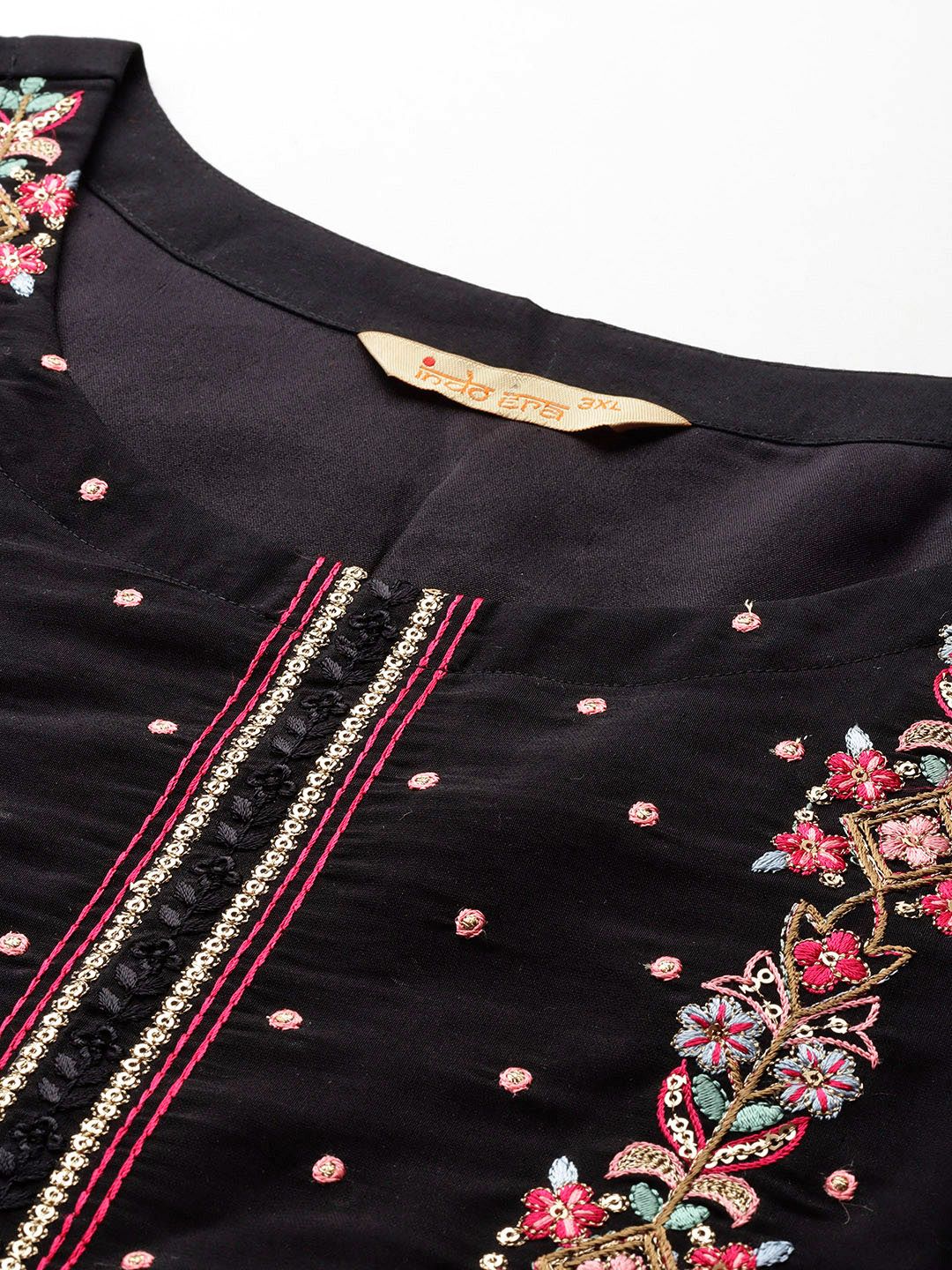 Dhiyona IE Plus Size Floral Embroidered Sequinned Kurta with Trousers & Dupatta