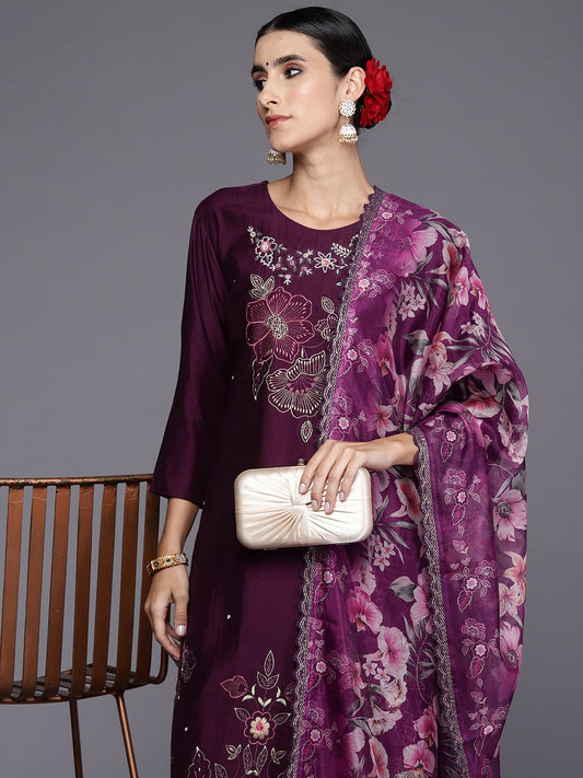 Dhiyona IE Women Floral Embroidered Regular Beads and Stones Kurta with Trousers & Dupatta