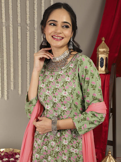 Dhiyona VA Women's Floral Printed Empire Gotta Patti Pure Cotton Kurta Set
