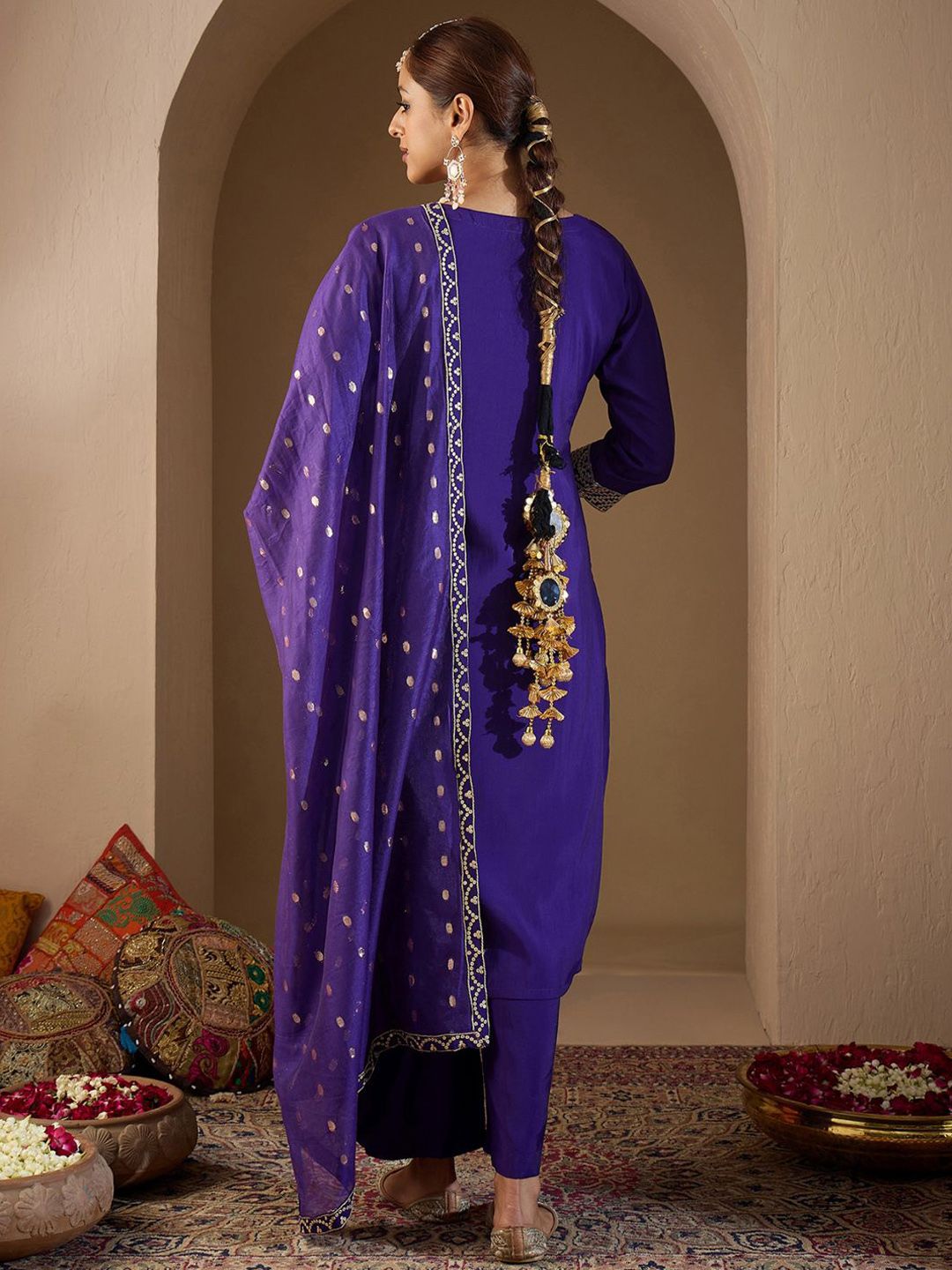 Ethnic Motifs Embroidered Sequinned Kurta with Trousers & With Dupatta