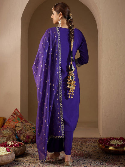 Ethnic Motifs Embroidered Sequinned Kurta with Trousers & With Dupatta
