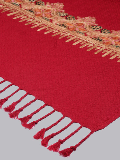 Dhiyona PA Women Maroon Aari Embroidered Shawl