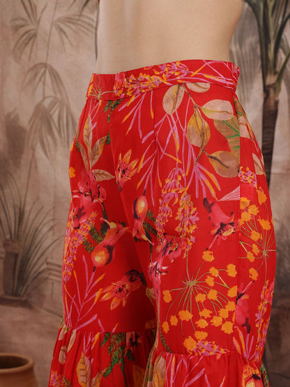 Dhiyona SN Women's Floral Printed Pleated Kurta with Sharara & With Dupatta