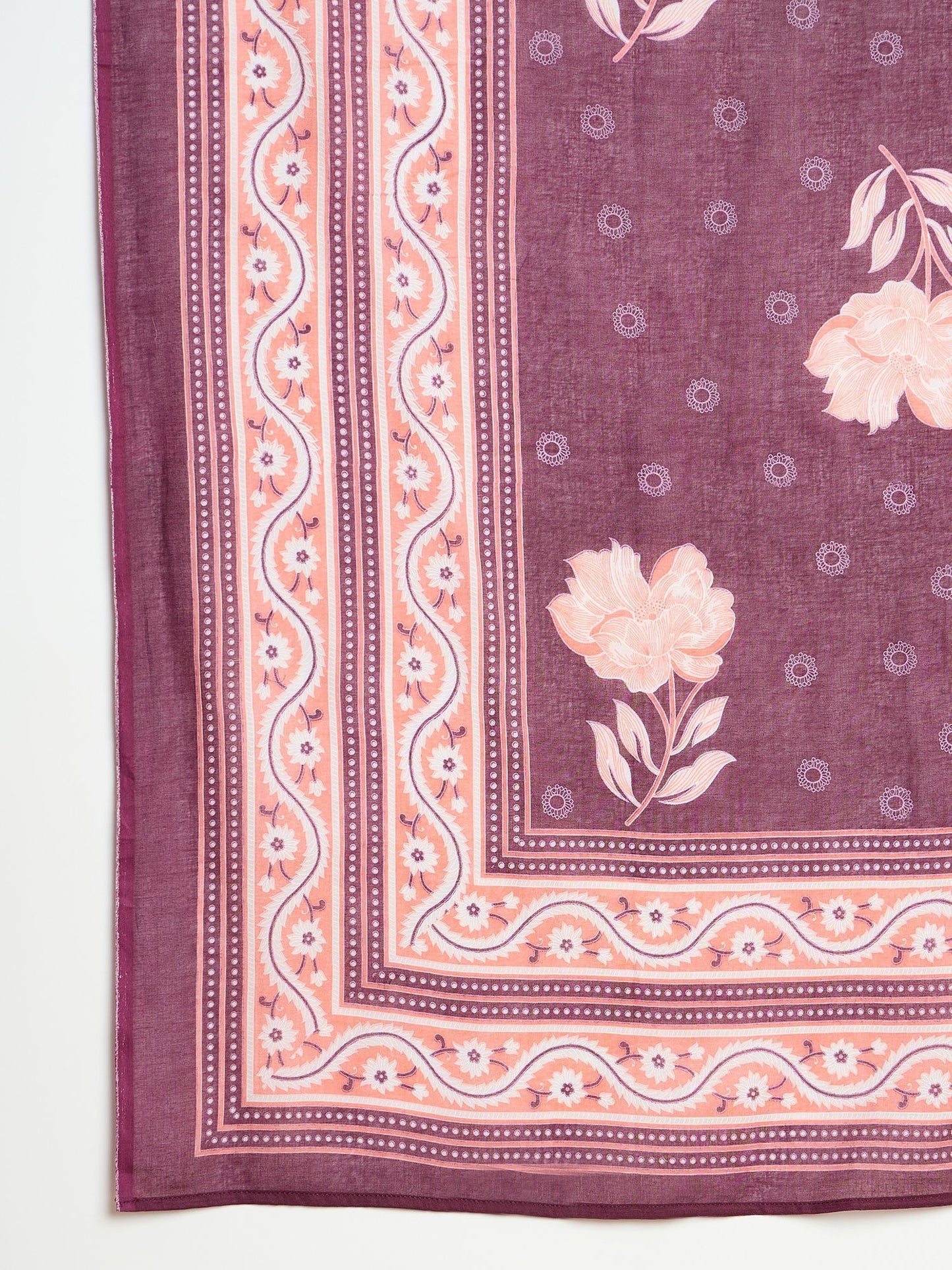 Floral Printed Pure Cotton V-Neck Straight Kurta With Trousers And Dupatta