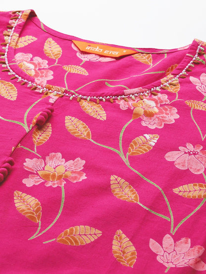Dhiyona IE Floral Printed Regular Pure Cotton Kurta with Trousers & Dupatta