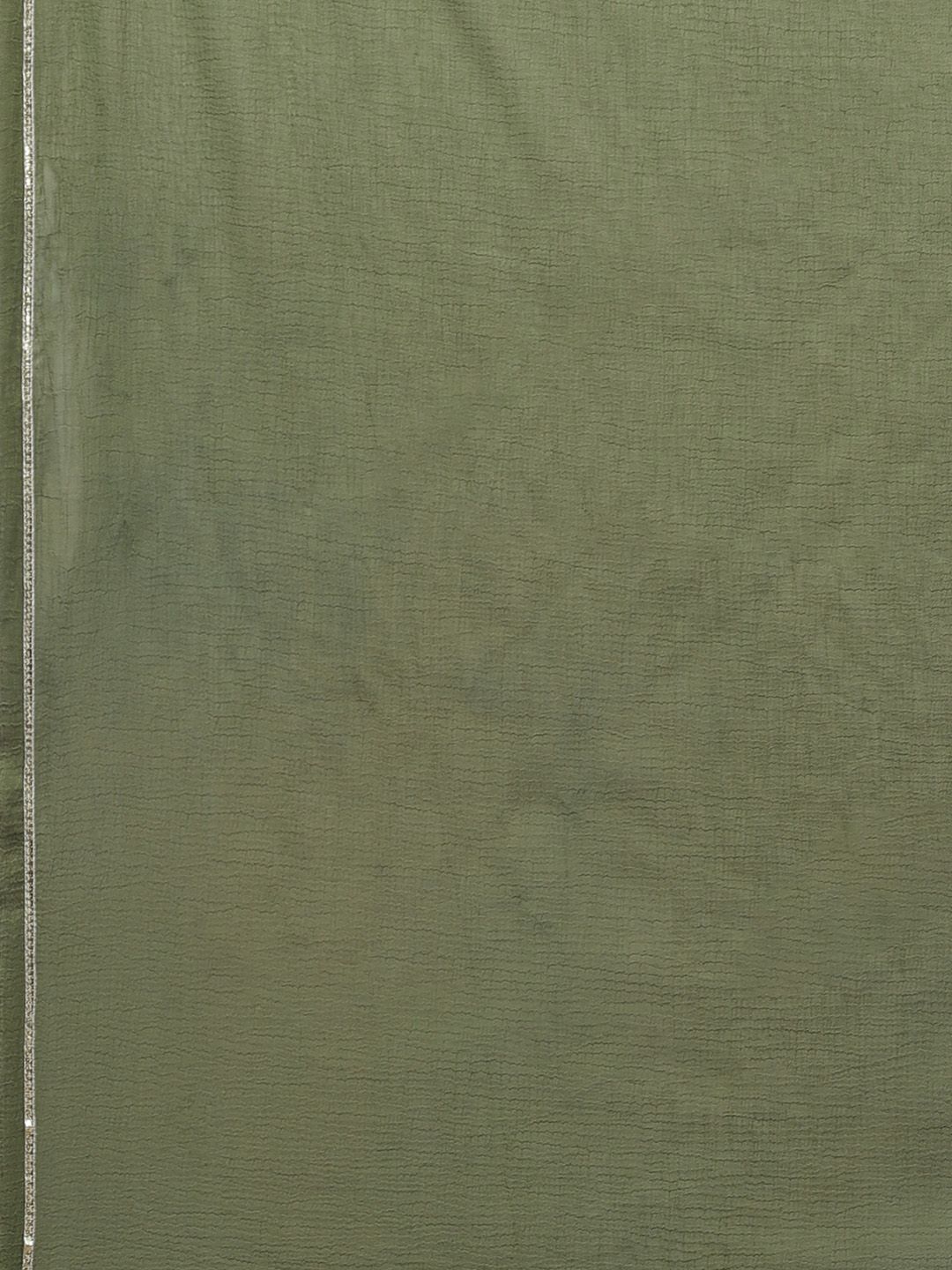 Women Green & White Bandhani Print Gotta Patti Kurta with Sharara & With Dupatta