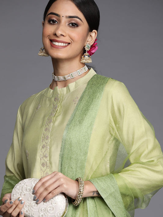 Dhiyona VA Women's Green Embroidered Empire Kurta with Trousers & With Dupatta