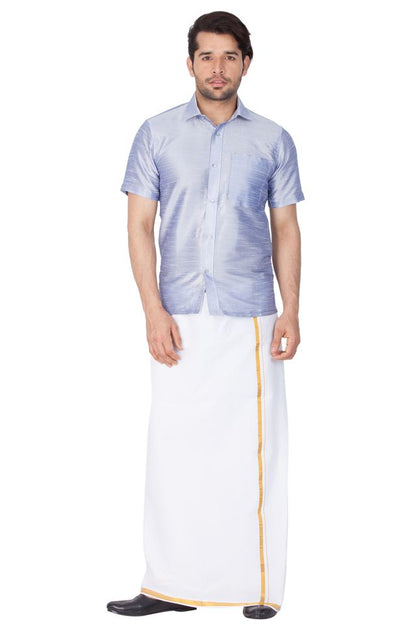 Men's Light Blue Silk Blend Straight Ethnic Shirt