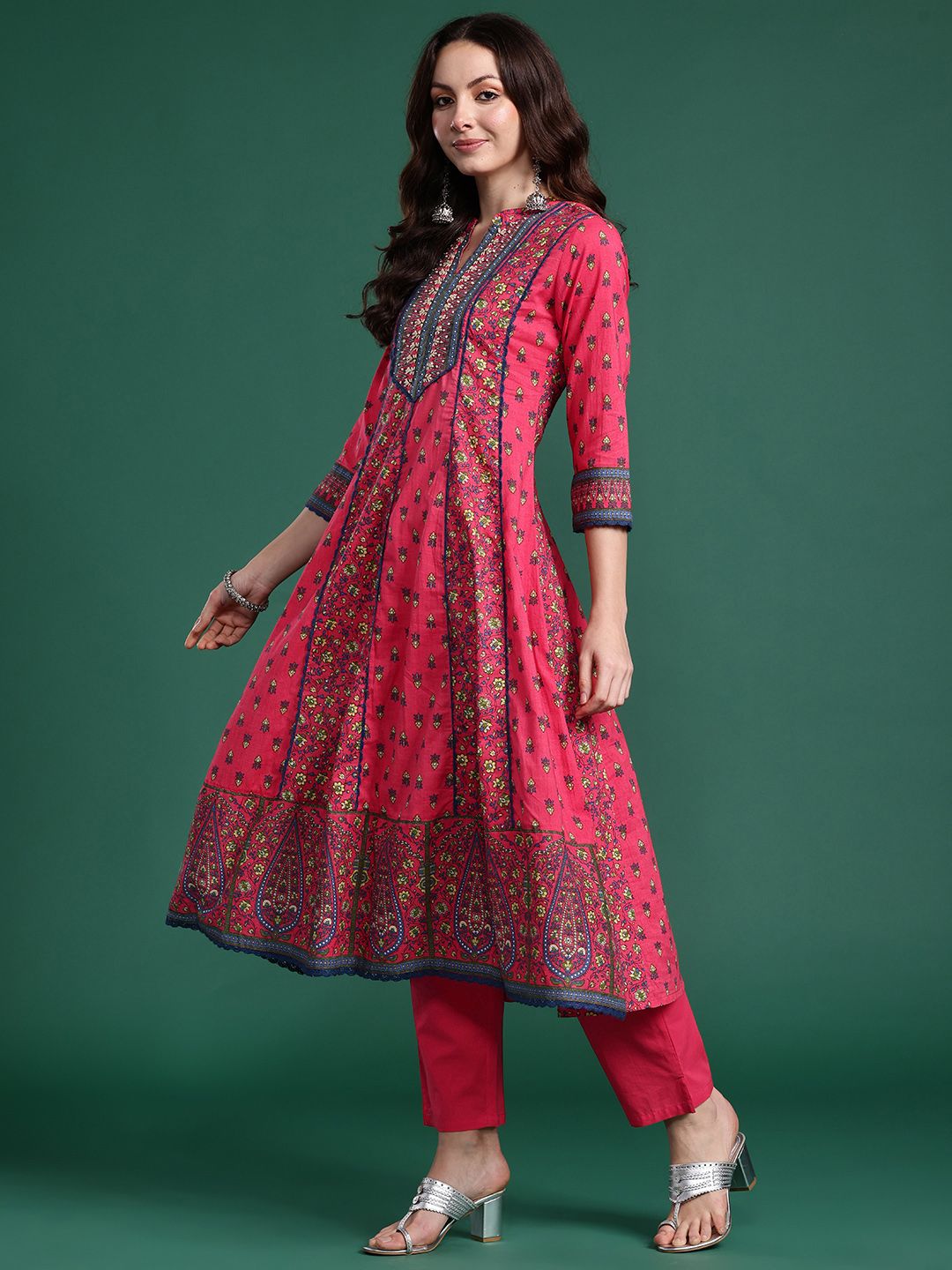 Women Ethnic Motifs Printed Sequinned Pure Cotton Kurta with Trousers & Dupatta
