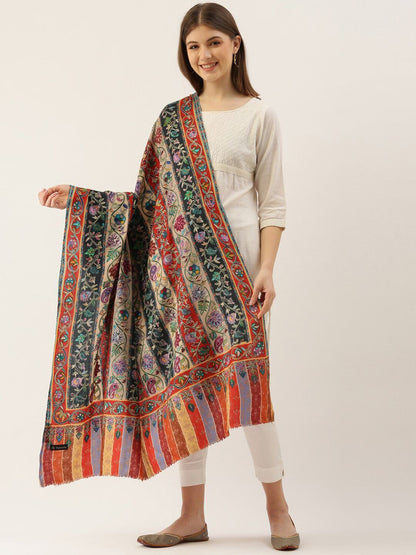 Dhiyona PA Women Multicoloured Embroidered Woolen Shawl