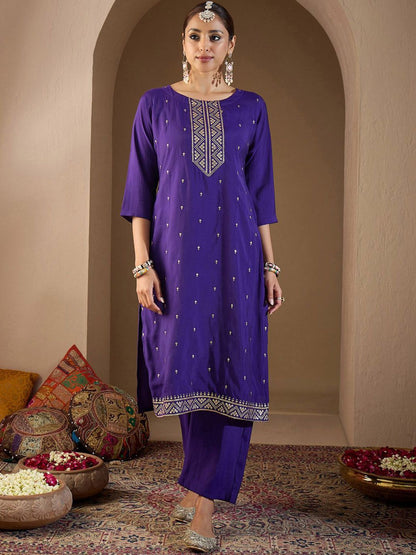 Women Ethnic Motifs Embroidered Regular Sequinned Kurta with Trousers & With Dupatta