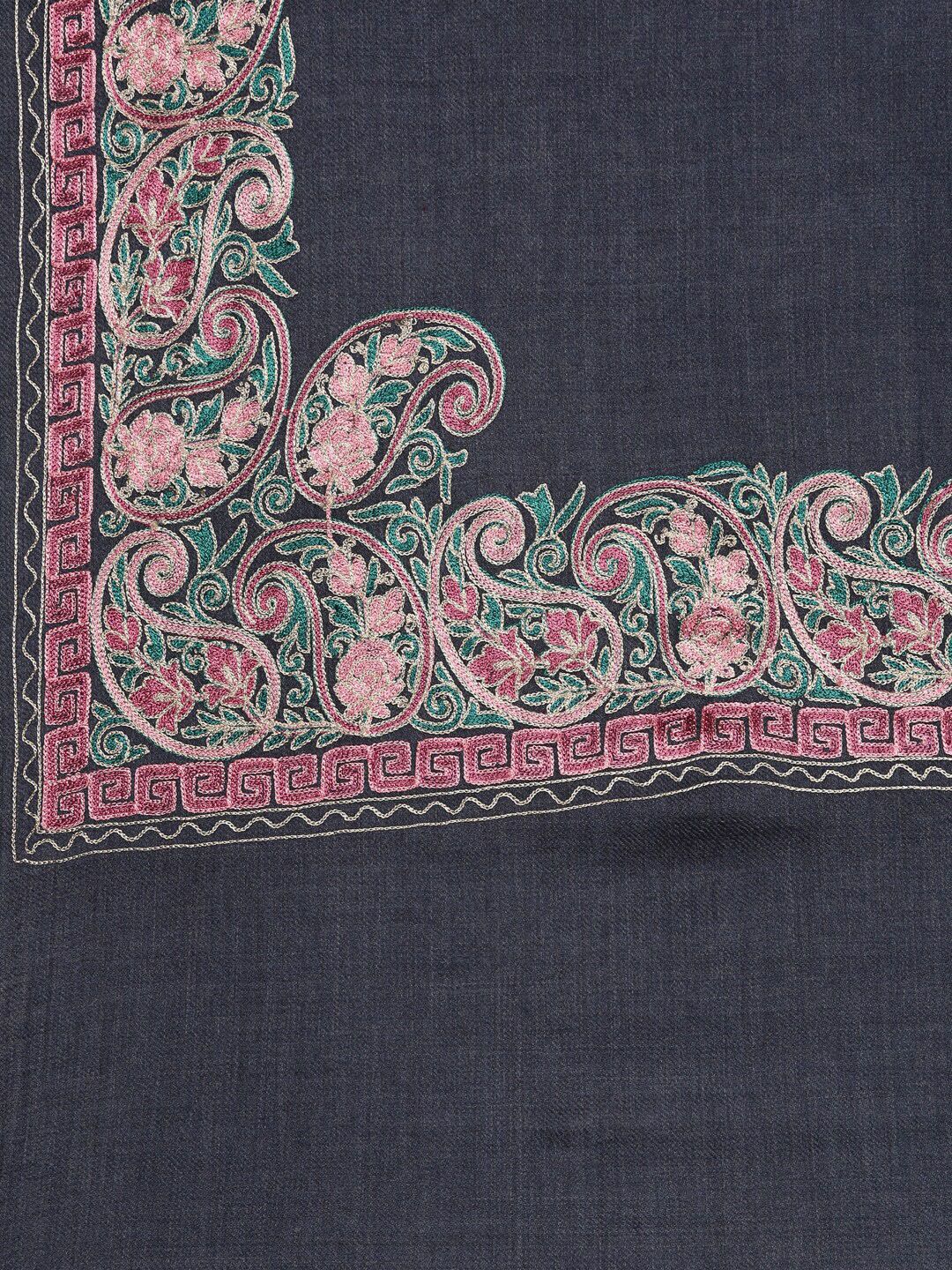 Dhiyona PA Women Navy-Blue & Pink Embroidered Pure Wool Shawl