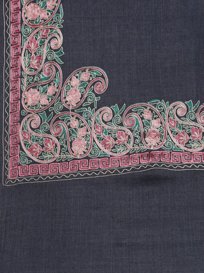 Dhiyona PA Women Navy-Blue & Pink Embroidered Pure Wool Shawl