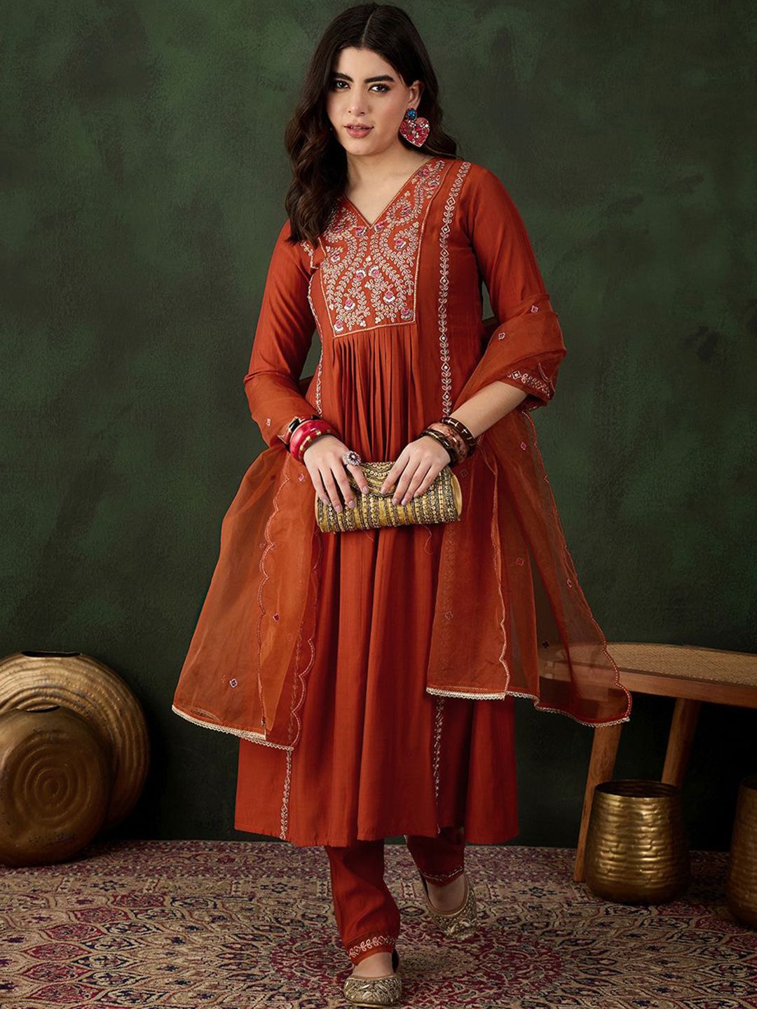 Dhiyona SN Women's Embroidered Kurta & Trouser With Dupatta Kurta Set