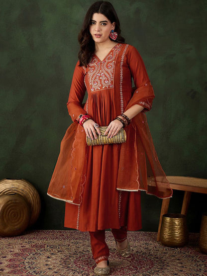 Dhiyona SN Women's Embroidered Kurta & Trouser With Dupatta Kurta Set