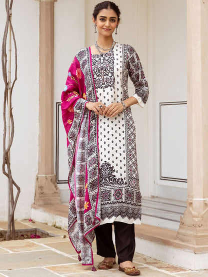 Dhiyona IS Women's Women Ethnic Motifs Printed Regular Kurta with Trousers & With Dupatta