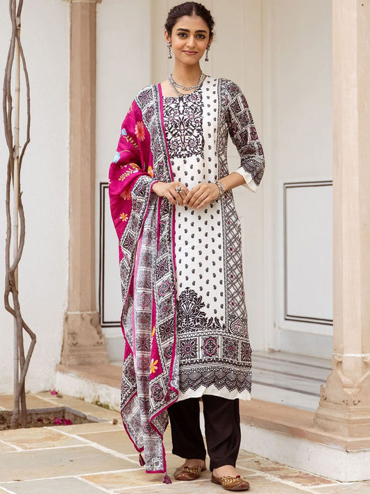 Dhiyona IS Women's Women Ethnic Motifs Printed Regular Kurta with Trousers & With Dupatta