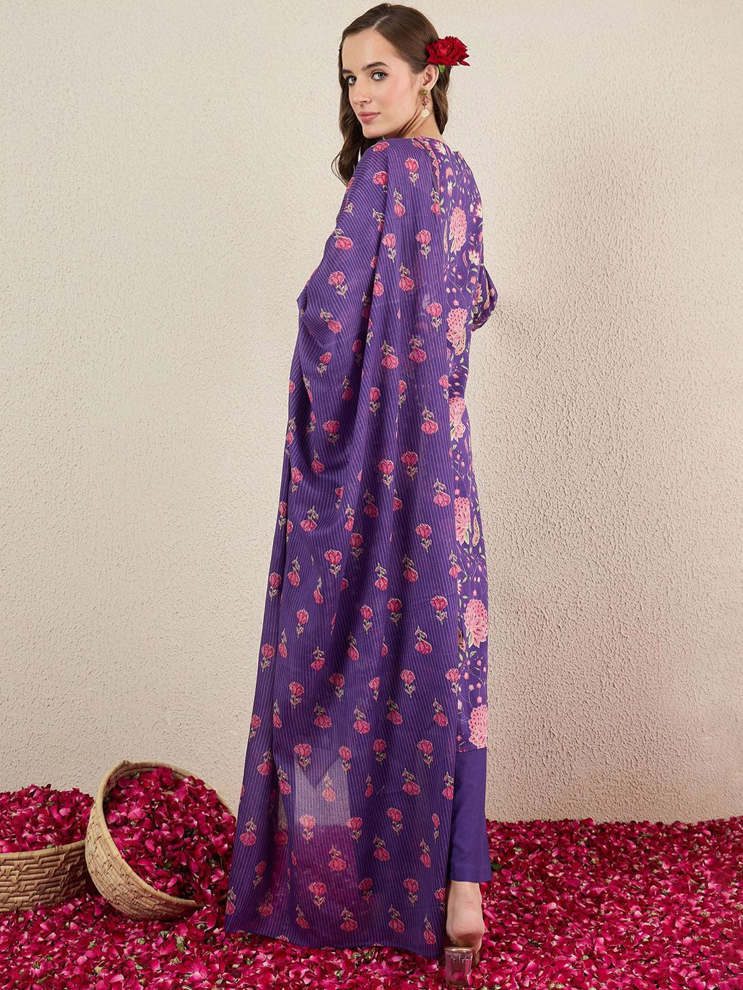 Dhiyona IE Women Floral Printed Cotton Kurta with Trousers & Dupatta