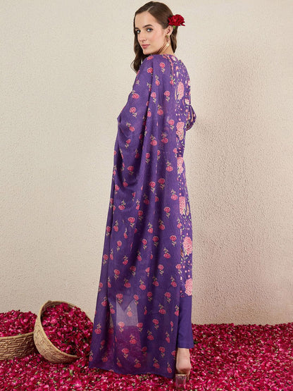 Dhiyona IE Women Floral Printed Cotton Kurta with Trousers & Dupatta