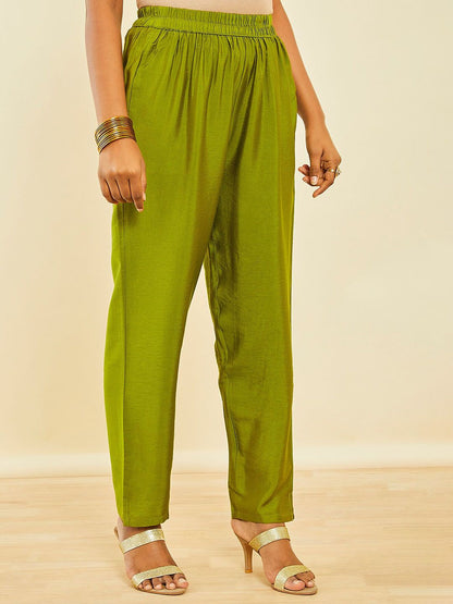 Dhiyona SO Women's Floral Woven Design Beads & Stones Detailed Straight Kurta & Trousers With Dupatta