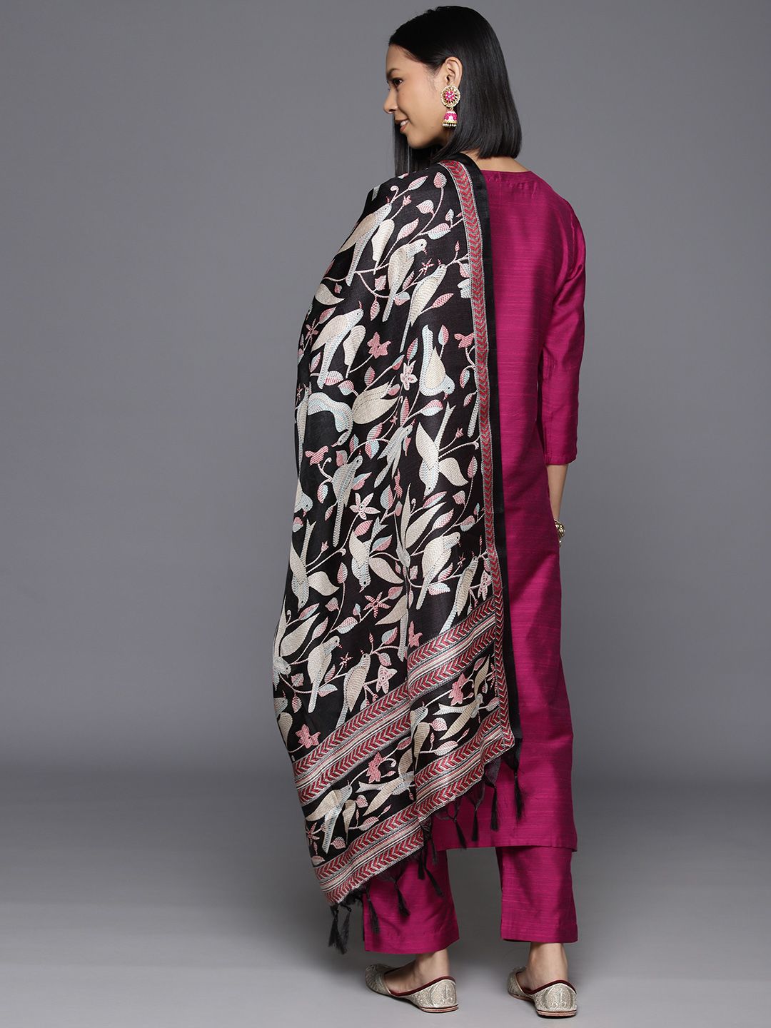 Dhiyona VA Women's Floral Yoke Design Regular Sequinned Kurta with Trousers & Dupatta